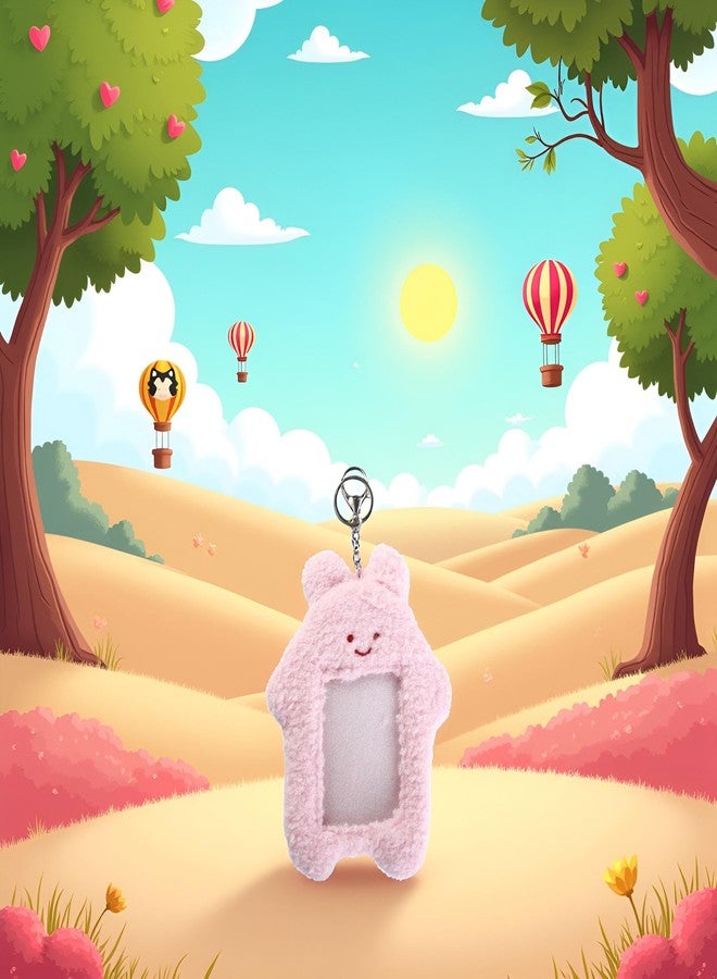 Zhuluck Pink Cute Plush Photocard Holder with Keychain, Cartoon Bear Rabbit Cat Photo Sleeve Cartoon Plush Photo Sleeve Protective Case Photo Albums, Cute Photocard Holder, Frames Accessories - Image 4